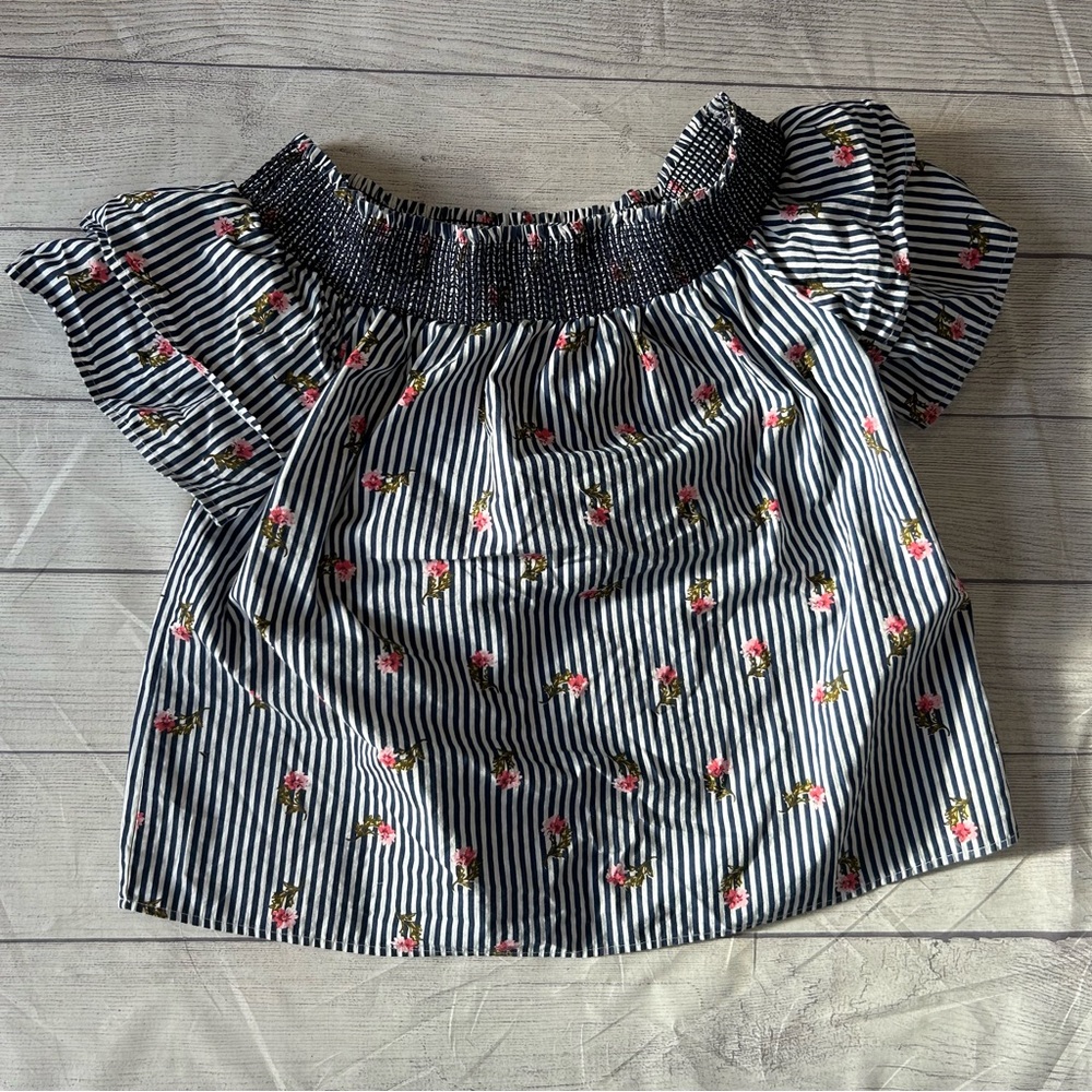 Blue Rain Pinstripe Shirt with Flowers